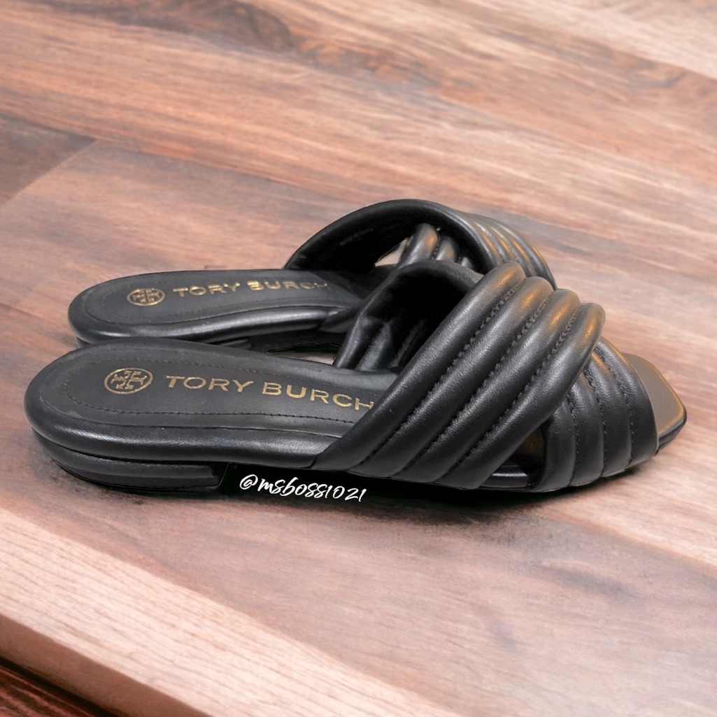 Last Pair Tory Burch Black Quilted Leather Sandals Size 7 Brand New Never Worn